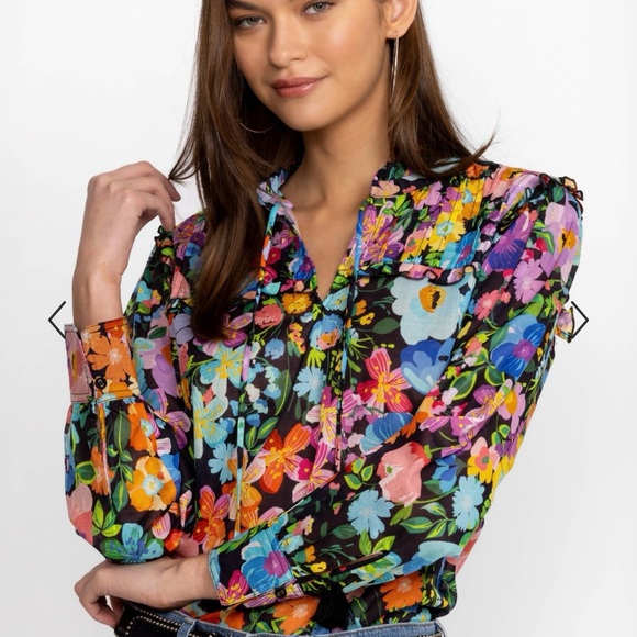 Johnny Was Tops - Johnny Was Wild Bloom Ruffle Yoke Blouse XXL